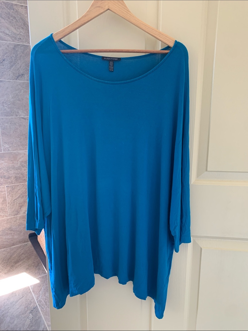 Eileen Fisher Teal Tunic Scoop Neck Dolman Sleeve